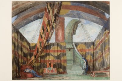 scenedesign for The Bride of Dionysus (blyant og gouache på papir) av Charles Ricketts